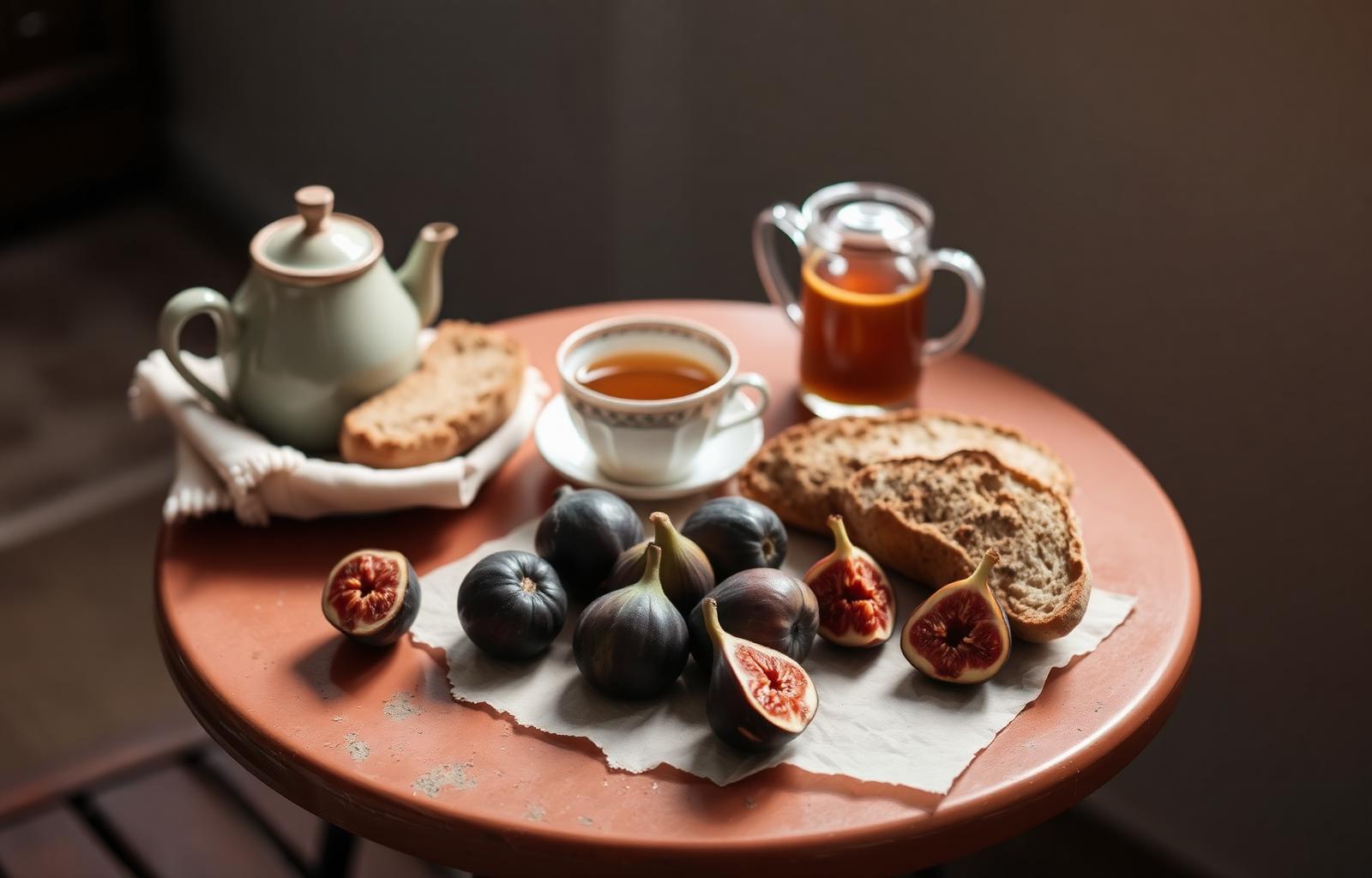 Desayuno lento sobre mesa de terracota